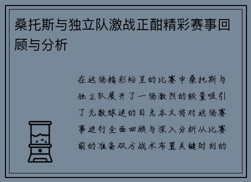 桑托斯与独立队激战正酣精彩赛事回顾与分析